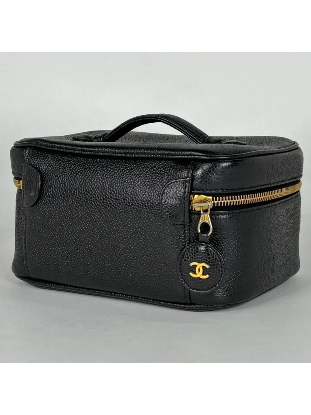 Chanel Makeup Pouch CC Logo Vanity Caviar Leather Black